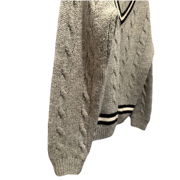 Brandy Melville Sweater Womens Large Gray Navy White Cable Knit Wool Pullover - Picture 4 of 9